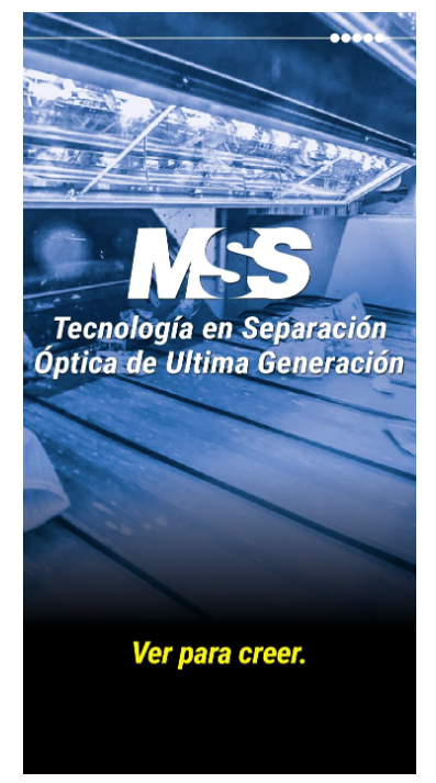 The image shows an advertisement with text in Spanish promoting optical separation technology, featuring industrial machinery, and the phrase "Ver para creer."