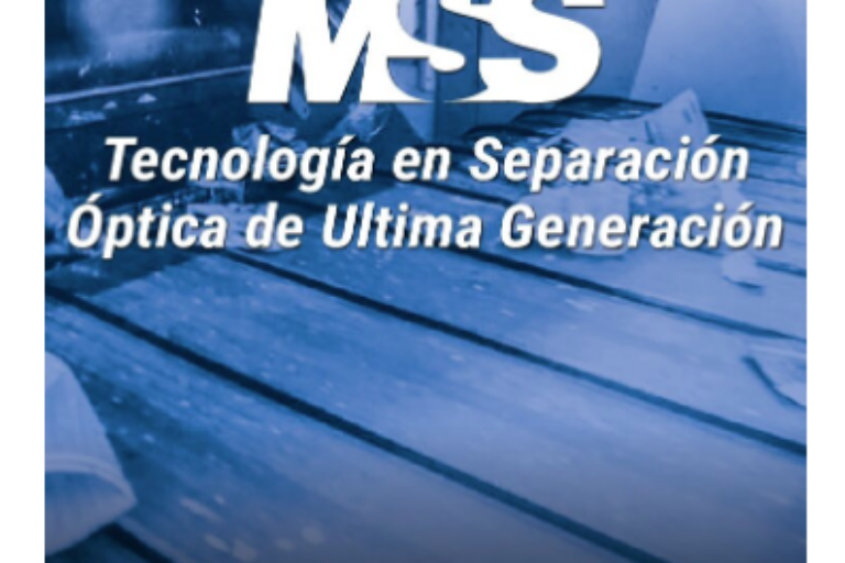 The image shows an advertisement with text in Spanish promoting optical separation technology, featuring industrial machinery, and the phrase "Ver para creer."